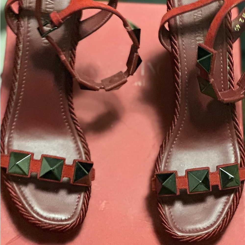 Valentino Garavani Red and Black Sandals with Distinctive Design